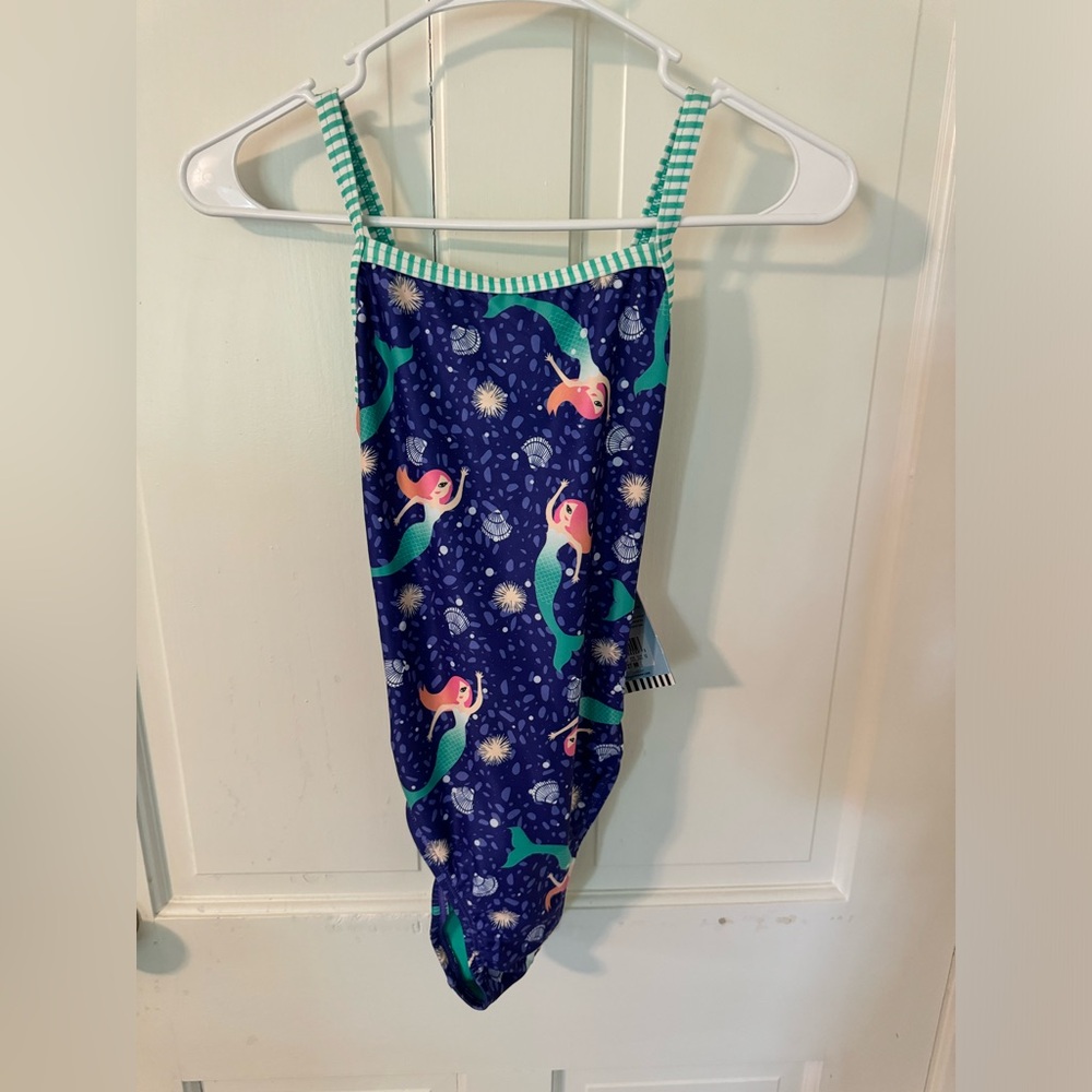 Dolfin Kids Swim One Piece - Blue with Green and Pink Mermaids